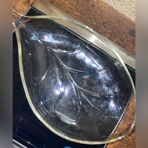 Vintage 1960s Hazel Atlas Glass Leaf-Shaped Dish for Candy/Nuts